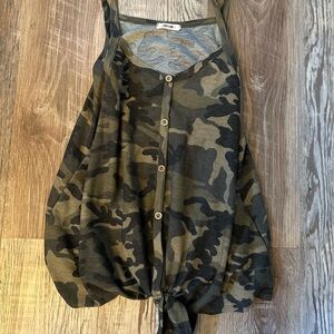 Small First Love Flowy Green Camo Button-Front Camisole